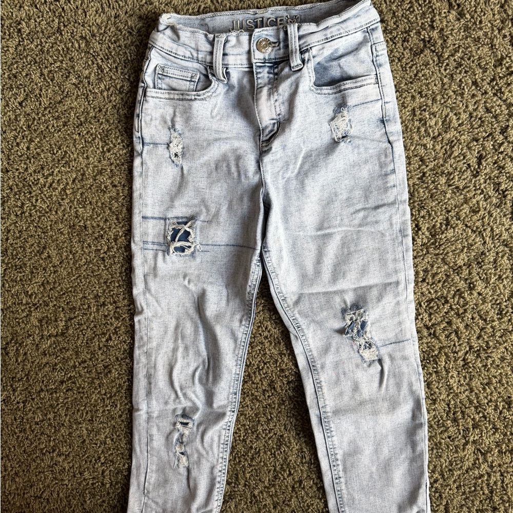 Justice Skinny Jeans in Light Blue Distressed